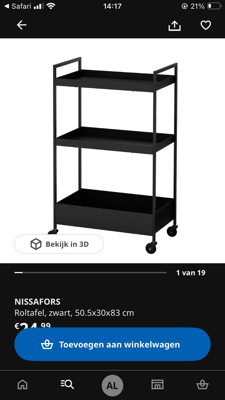 IKEA Nissafors Roltafel Zwart - Handig en Compact, Ophalen, Zo goed als nieuw