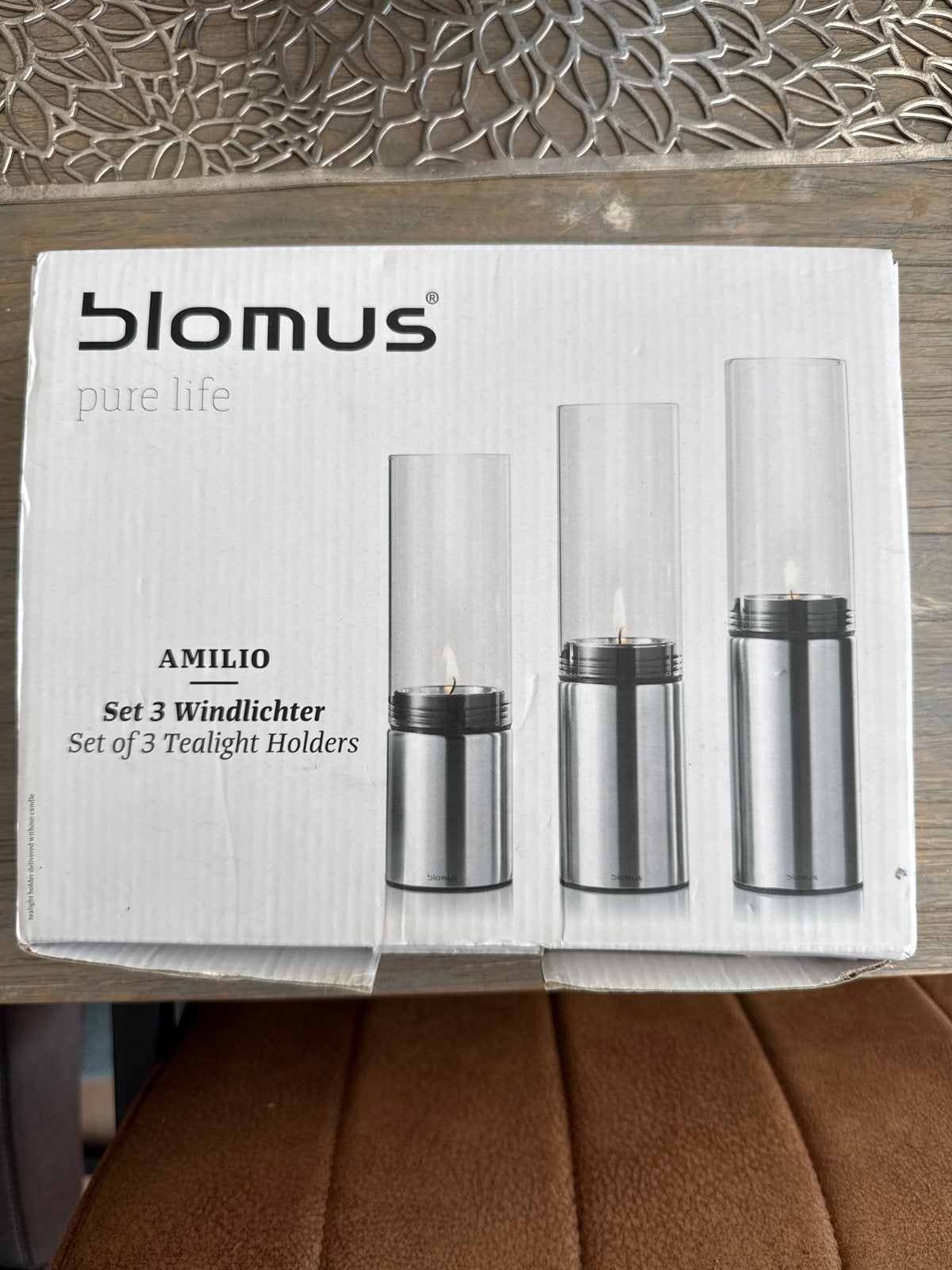 Blomus Amilio Set van 3 Windlichten / Theelichthouders - Nie, Huis en Inrichting, Woonaccessoires | Kandelaars en Kaarsen, Ophalen