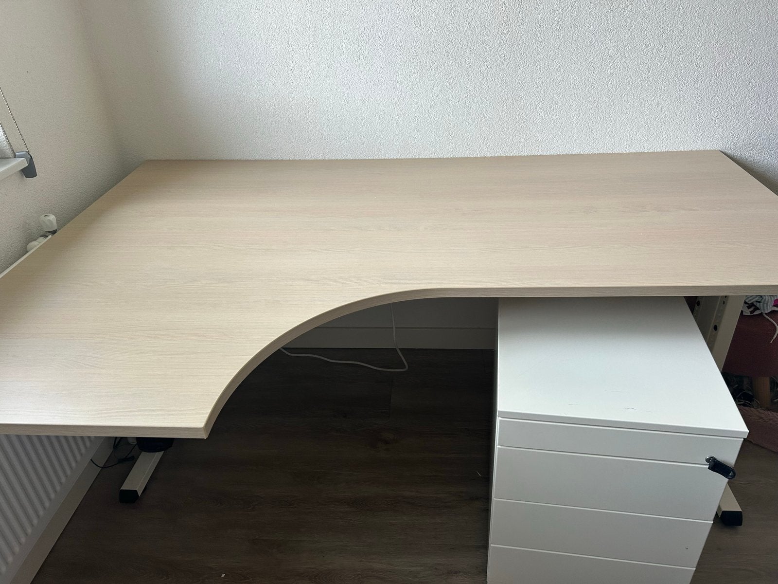 Hoekbureau met ladeblok - Licht houtkleur, Huis en Inrichting, Bureaus, Ophalen, Gebruikt, Met lades, Spaanplaat of MDF
