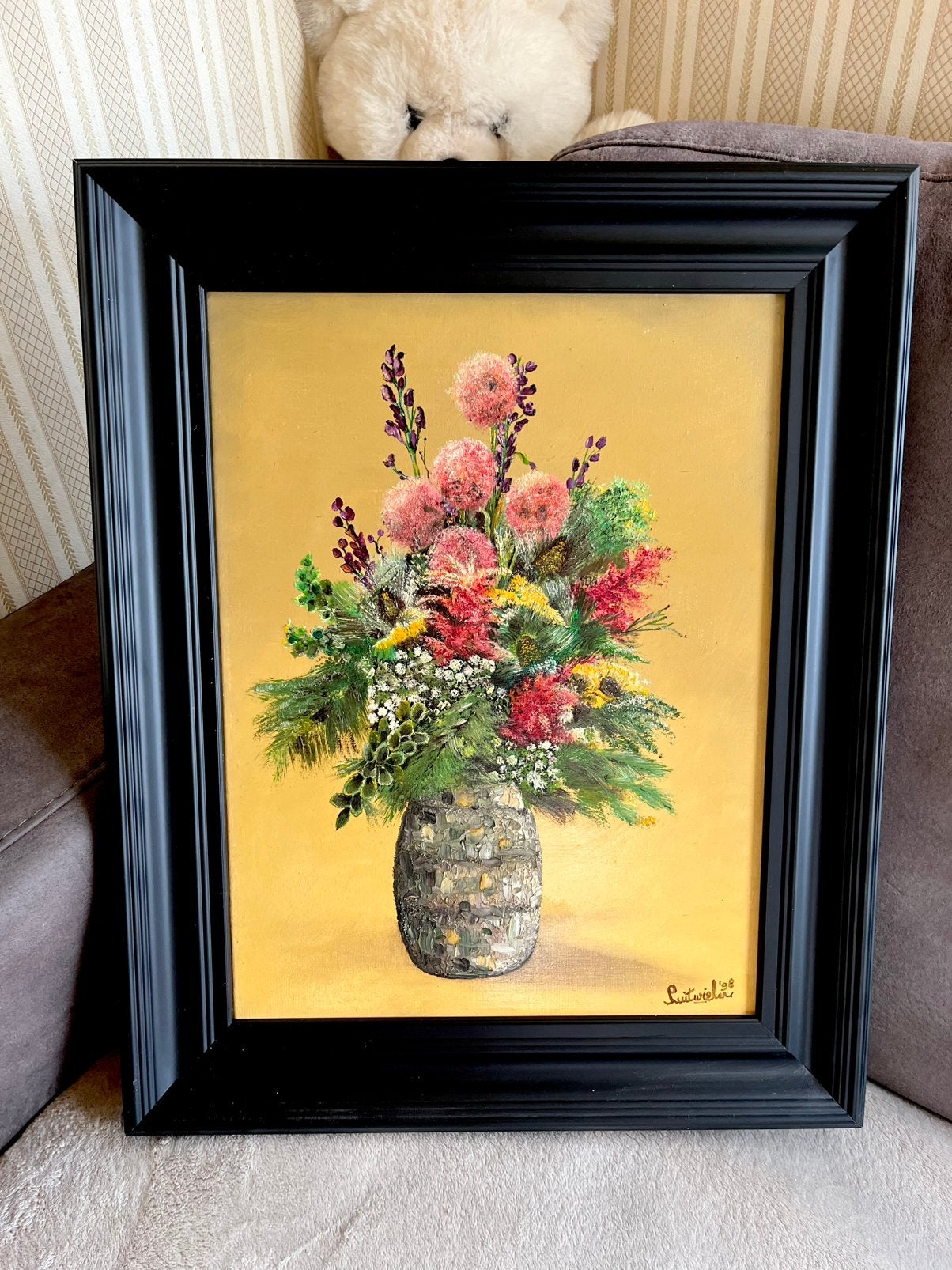 Olieverf bloemen schilderij, Ophalen