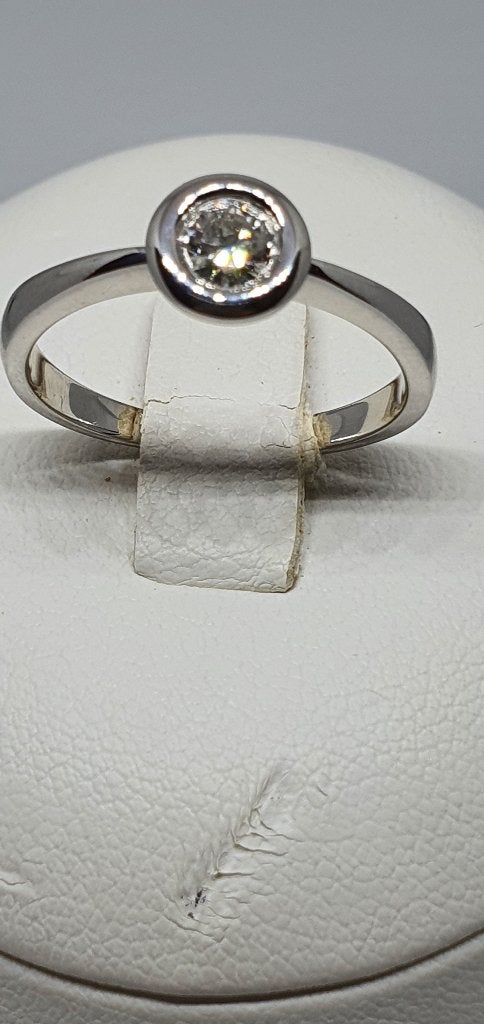 Wit gouden massief ring mat natuurlijke briljant, Sieraden, Tassen en Uiterlijk, Ringen, Wit, Nieuw, Ophalen of Verzenden, 17 tot 18