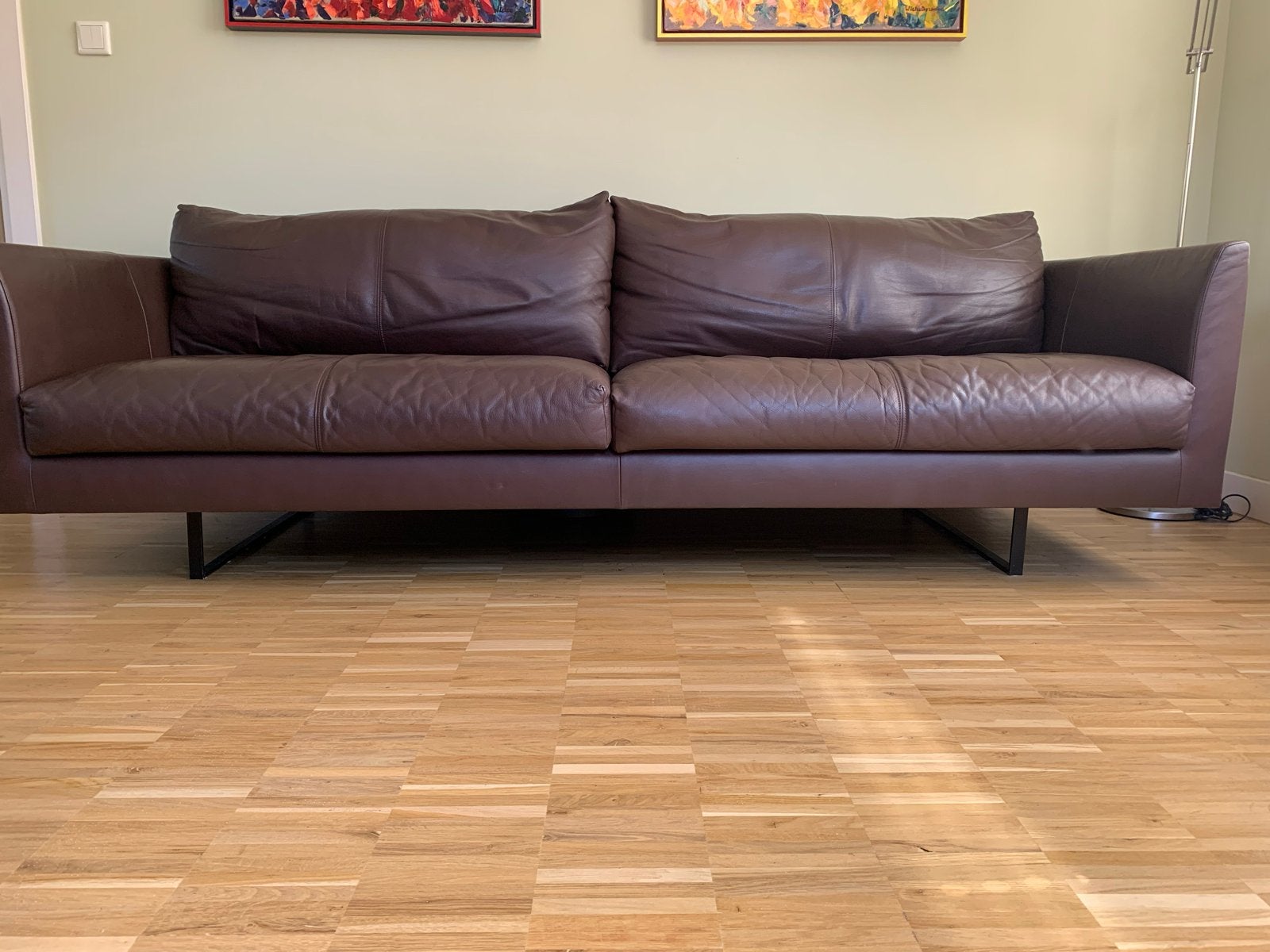 Montis Axel 3,5-zits bank bruin leer, Ophalen, 250 tot 300 cm, Gebruikt, Design