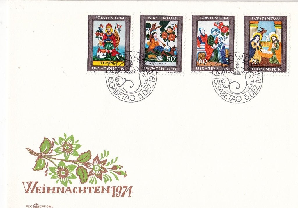 Liechtenstein FDC – Weihnachten: Hinterglasmalerei -M616-619, Postzegels en Munten, Postzegels | Eerstedagenveloppen, Verzenden
