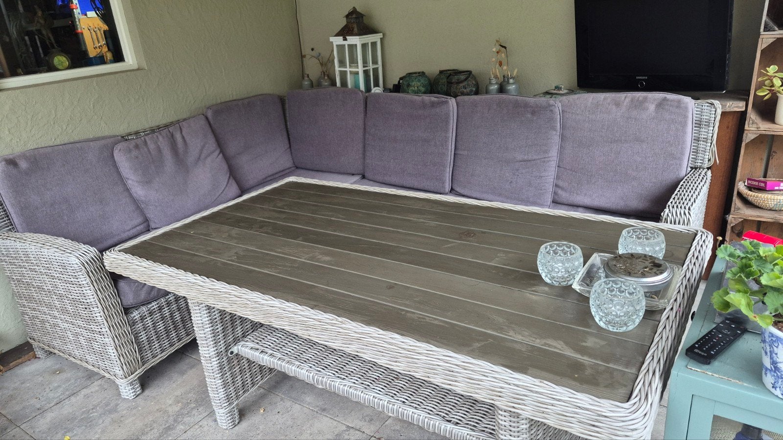 Hoekloungeset 180x250 cm met tafel, Tuin en Terras, Ophalen, 5 zitplaatsen, Gebruikt, Loungeset