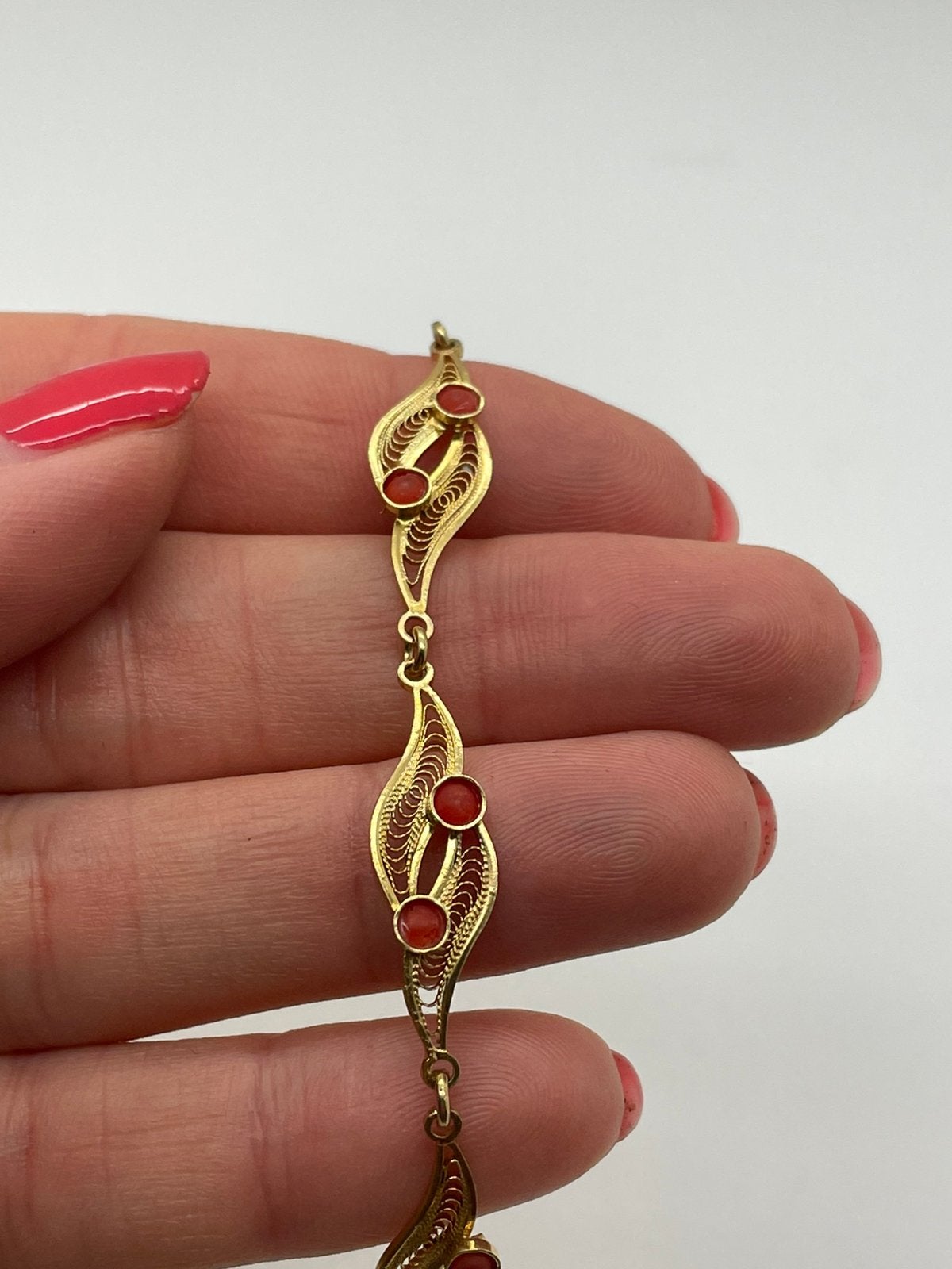 F560 Prachtige zilveren armband goudkleurig bloedkoraal, Sieraden, Tassen en Uiterlijk, Antieke sieraden, Ophalen of Verzenden