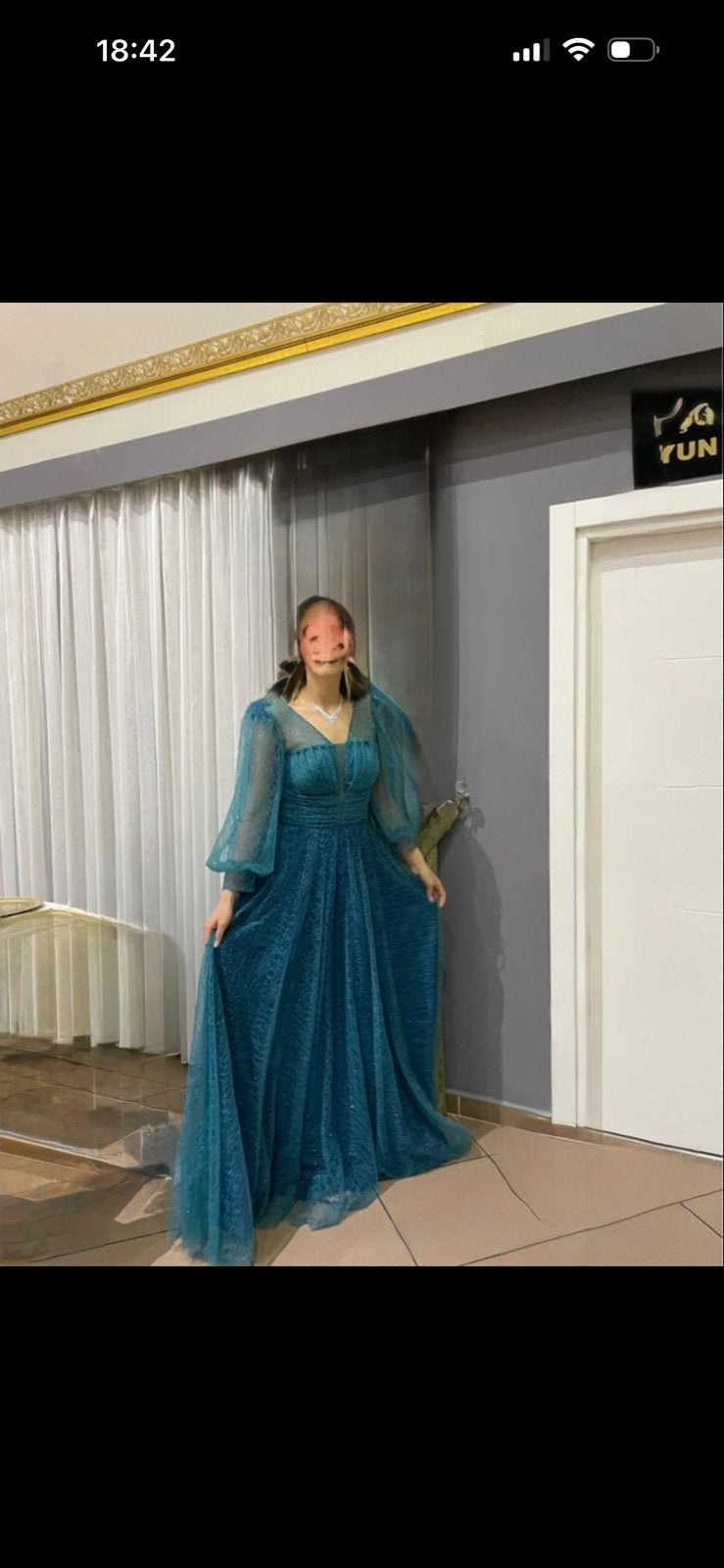 Elegante Teal Galajurk met Lange Mouwen, Maat 38/40 (M), Galajurk, Blauw, Ophalen of Verzenden