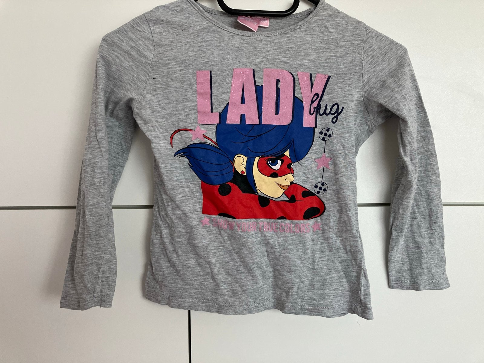Ladybug Miraculous T-shirt met lange mouwen grijs maat 128, Ophalen of Verzenden, Gebruikt, Meisje, Shirt of Longsleeve