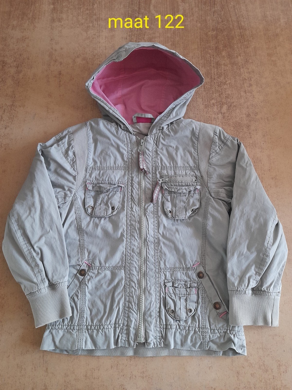 taupe crème roze jas met capuchon maat 122 meisje, Ophalen of Verzenden, Zo goed als nieuw, Meisje, Jas