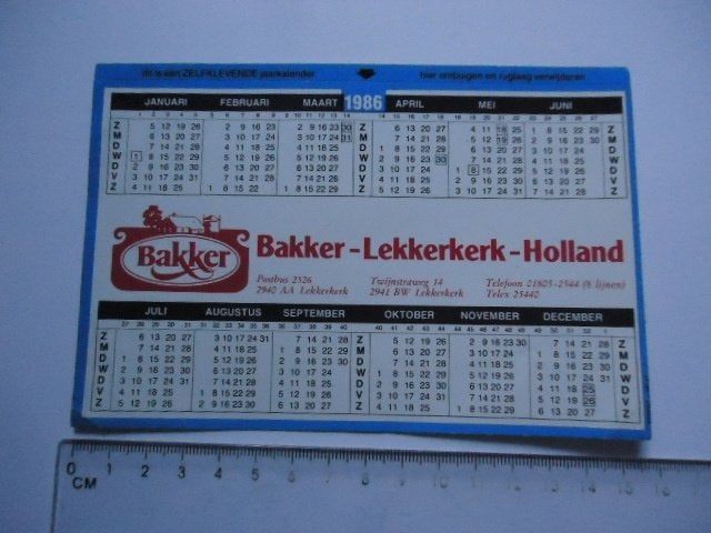 sticker 1986 Bakker lekkerkerk telex vintage retro kalender, Verzenden, Zo goed als nieuw
