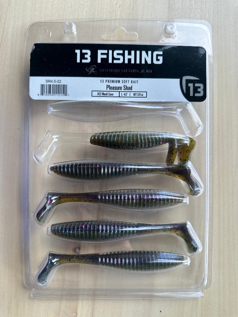 13 Fishing Pleasure Shad 4.5" Softbaits Mardi Craw 5 stuks, Ophalen of Verzenden, Nieuw, Overige typen