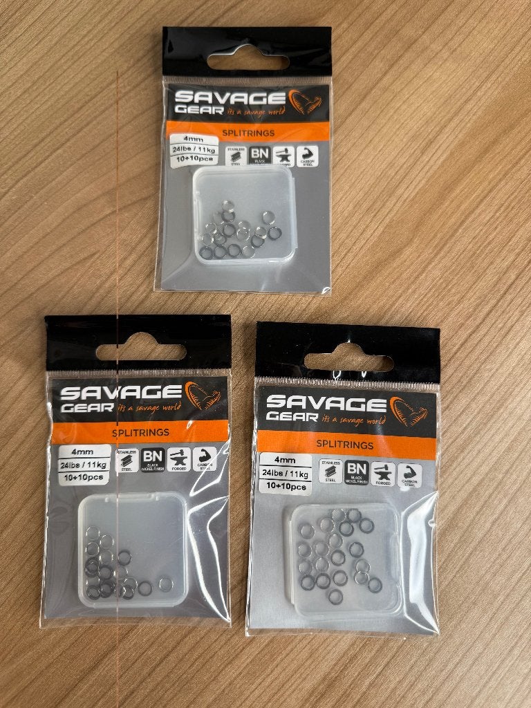3 sets Savage Gear Splitrings 4 mm – 60 stuks, Overige typen, Nieuw, Ophalen of Verzenden, E
