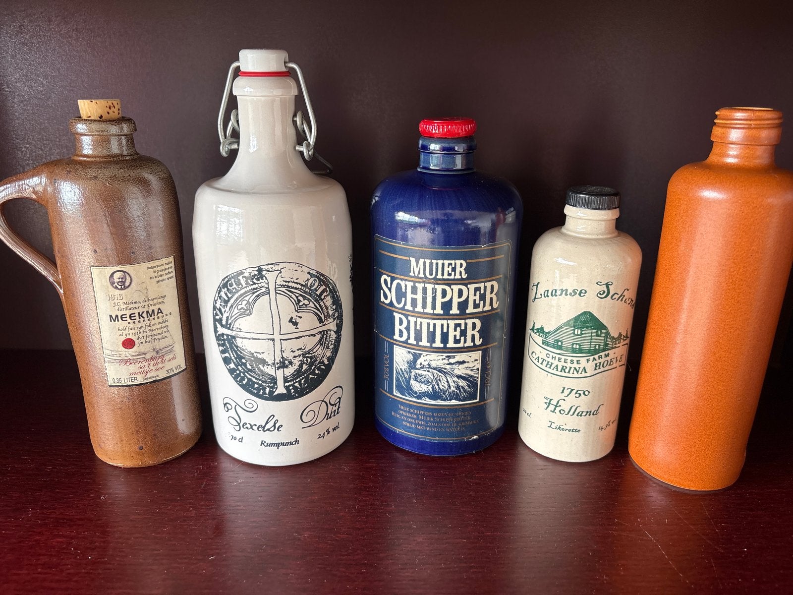 Set van 5 vintage aardewerk flessen - Hollands erfgoed, Ophalen of Verzenden