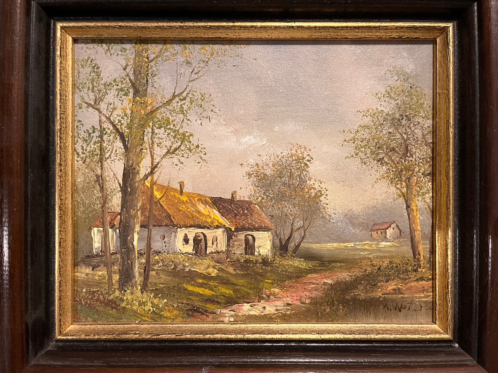 Klassiek schikderij landschap (Gesigneerd R. Wolters), Antiek en Kunst, Ophalen of Verzenden