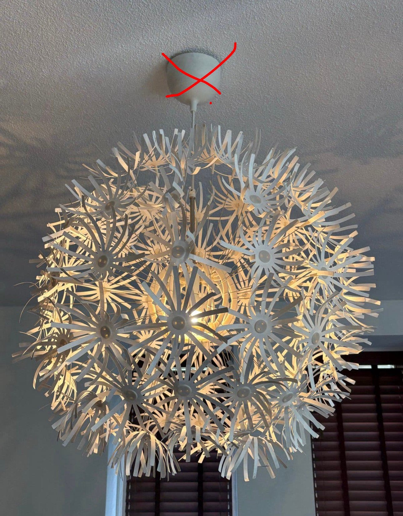 IKEA Maskros hanglamp - Witte bloemvormige plafondlamp, Ophalen of Verzenden, Zo goed als nieuw, Metaal, E27 (groot)