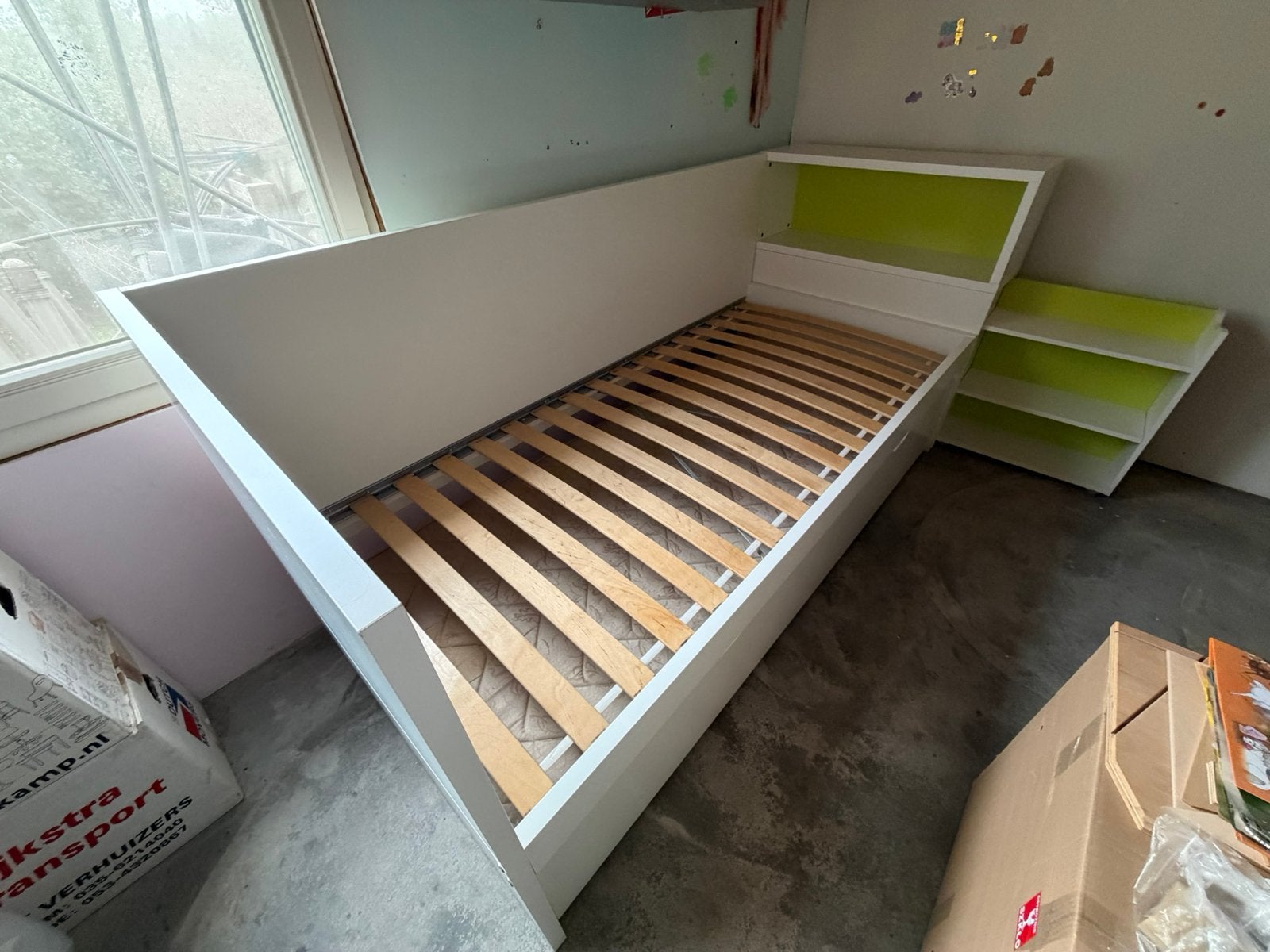 IKEA FLAXA bed 90x200 incl onderschuifbed en hoofdeinde kast, Ophalen, 90 cm, Eenpersoons, Wit