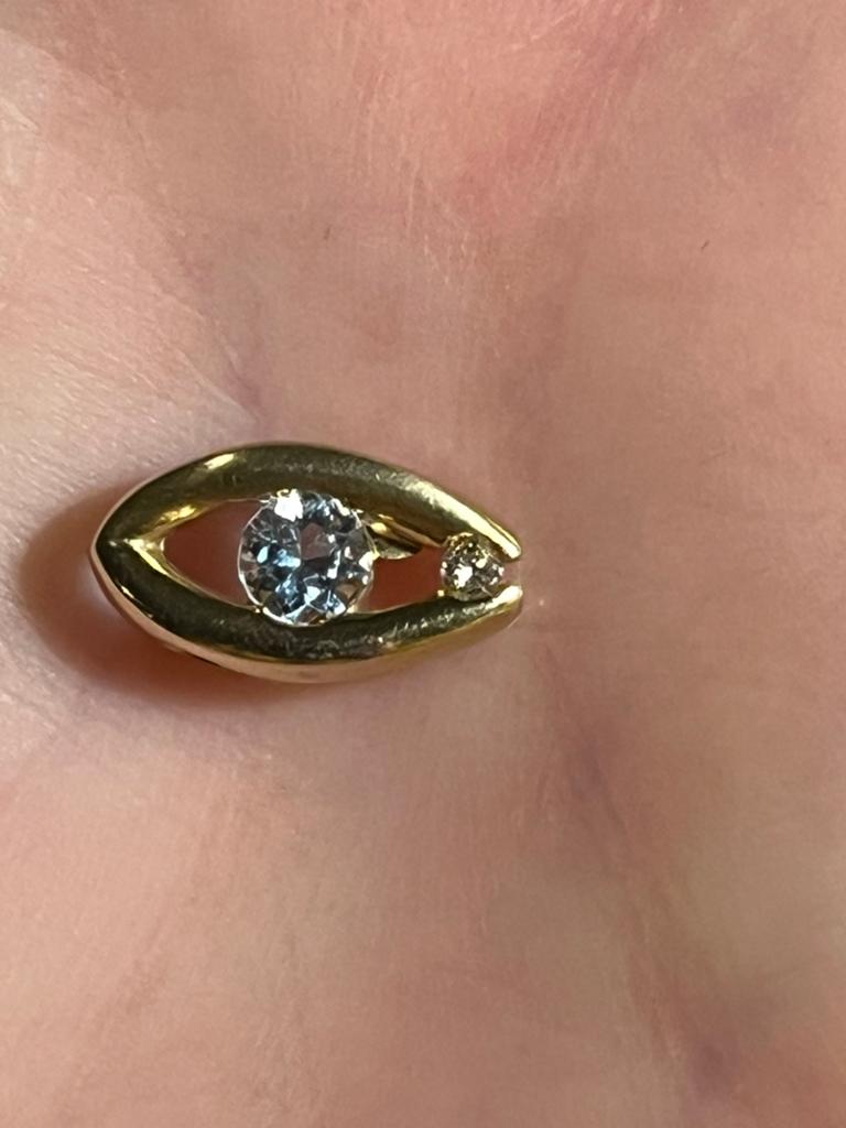 Gouden hanger met aquamarijn en diamant- Oogvormig design, Ophalen of Verzenden, Zo goed als nieuw, Goud, Overige merken