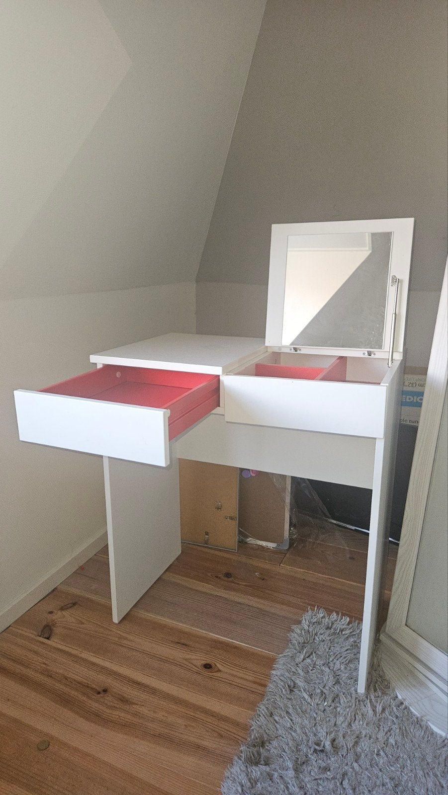 Witte make-up tafel met spiegel en lade, Ophalen, Gebruikt, 50 tot 100 cm, Minder dan 100 cm