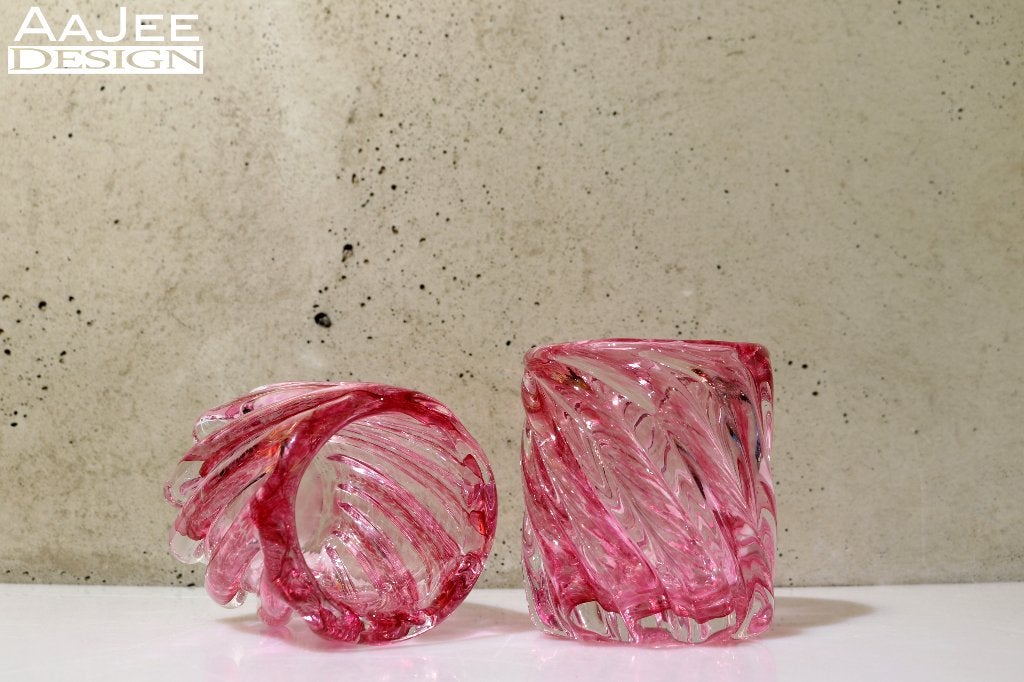 2 Pols potten - Zware kandelaars - Hurricane - Roze - Murano, Ophalen of Verzenden, Roze, Kandelaar, Glas