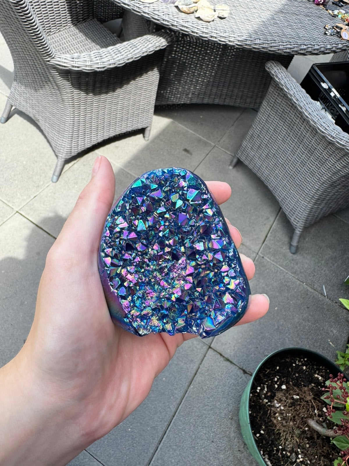 Galaxy Aura Amethyst Druzy Cluster – Rainbow Crystal Geode, Ophalen of Verzenden, Mineraal