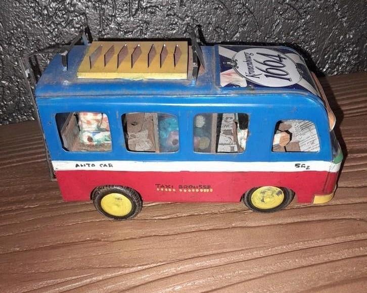 Handgemaakte Blikken Autobus - Vintage Speelgoed/Decoratie, Ophalen of Verzenden, Gebruikt