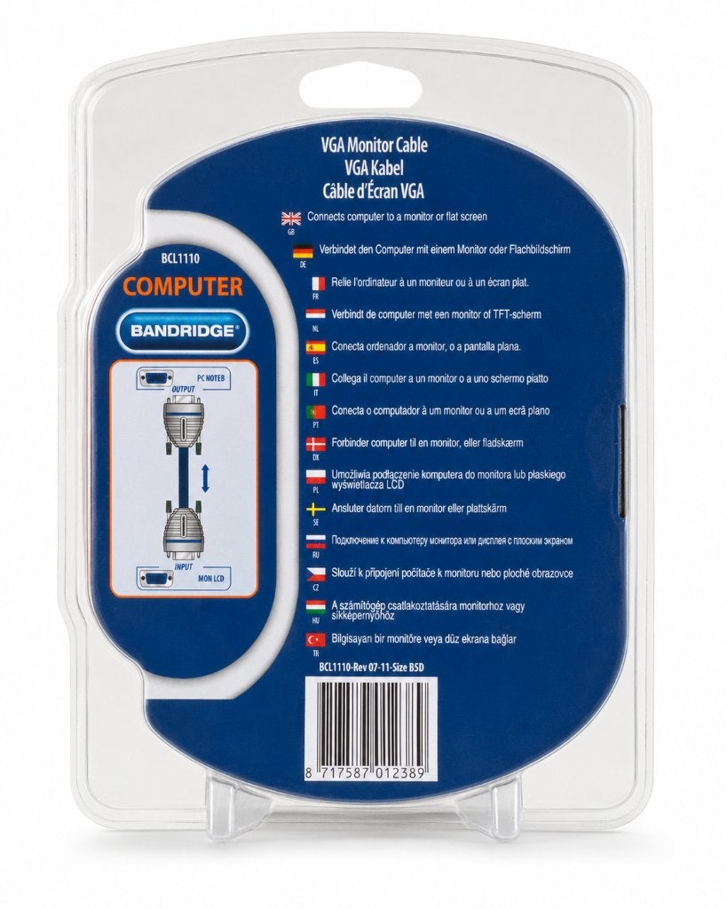 Bandridge BCL1110 VGA Kabel 10M – 15-Pin D-Sub Male-Male, 10 meter of meer, ., Nieuw, Ophalen of Verzenden