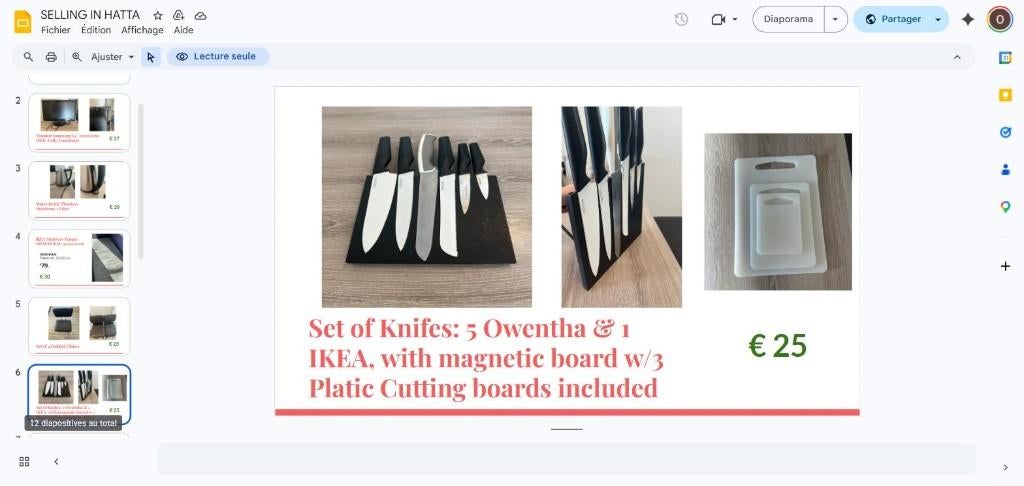 Messenset: 5 Owentha & 1 IKEA + magneetbord + 3 snijplanken, 1 tot 2 liter, Ophalen, Gebruikt