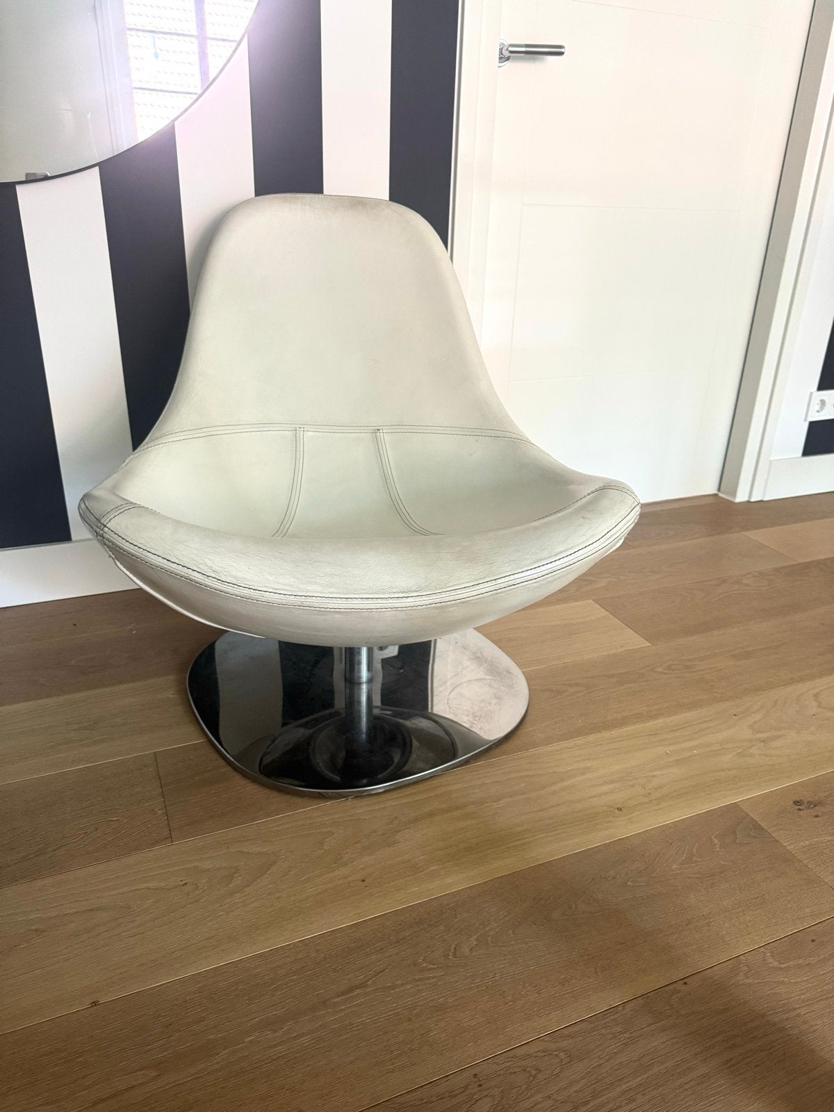 Vintage IKEA Tirup van Carl Öjerstam | draaifauteui wit leer, Ophalen, Gebruikt, Wit, Metaal