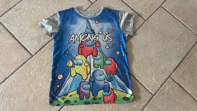 Among Us shirt maat 152. Een beetje beschadigd op de, Ophalen of Verzenden, Gebruikt, Jongen of Meisje, Shirt of Longsleeve