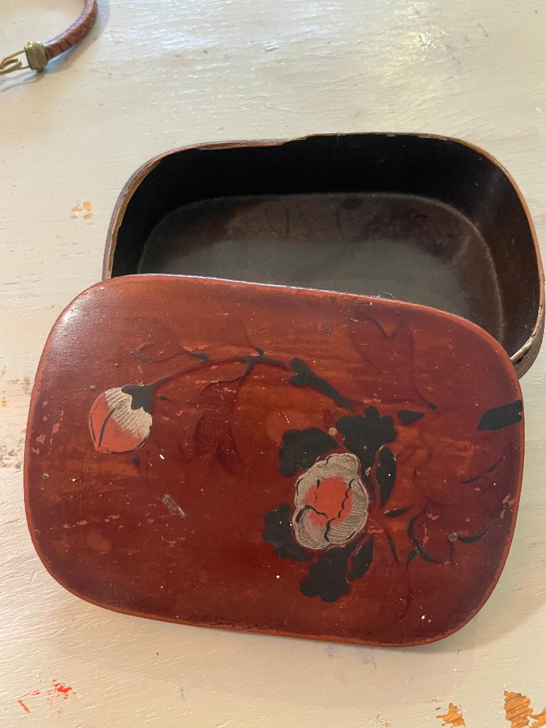 Vintage antiek lakdoosje japans chinees sieradendoosje boho, Antiek en Kunst, Ophalen of Verzenden