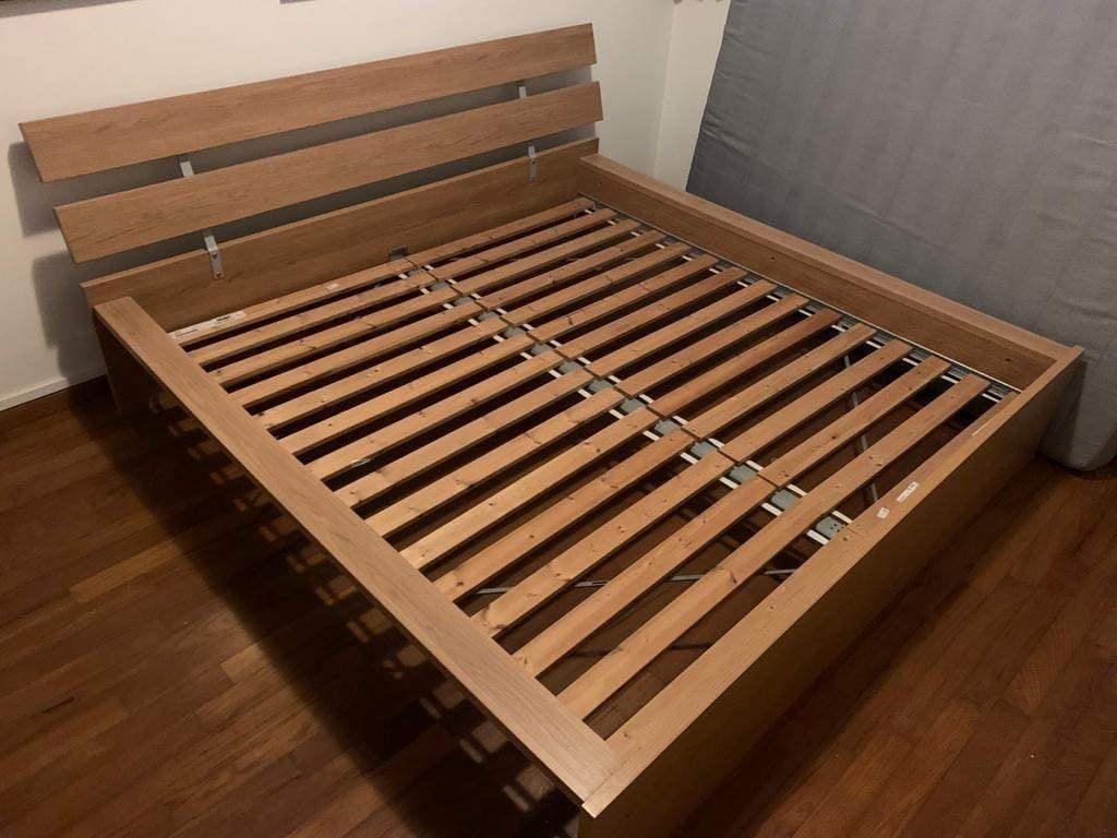 2persoons Ikea bed type 'Hopen' eikenpatroon (aangevuld), Ophalen, Gebruikt, Overige kleuren, Tweepersoons