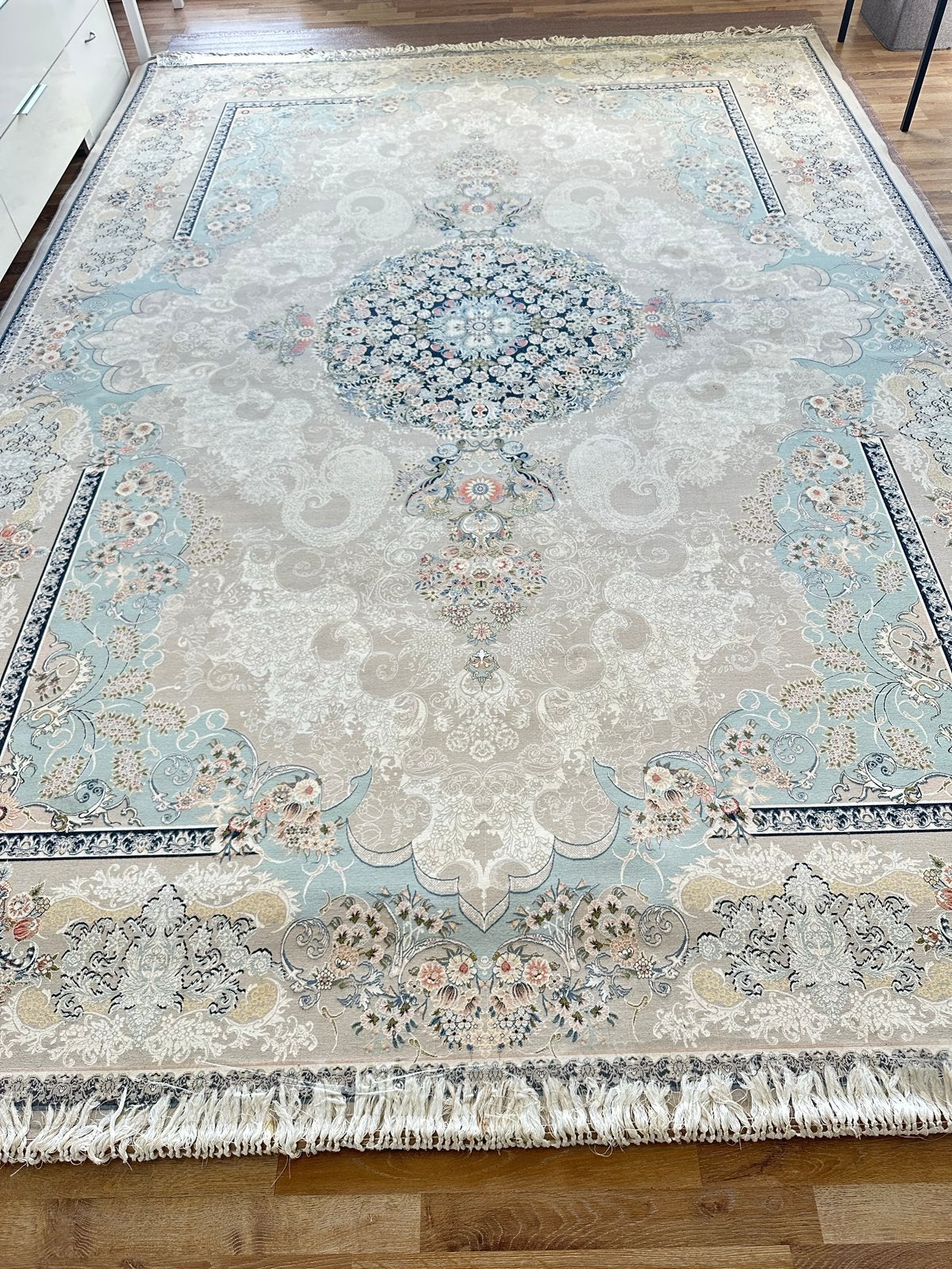 Perzisch tapijt 3,5x2,5m - Gebruikt, goede staat, Ophalen, Gebruikt, Blauw, 200 cm of meer
