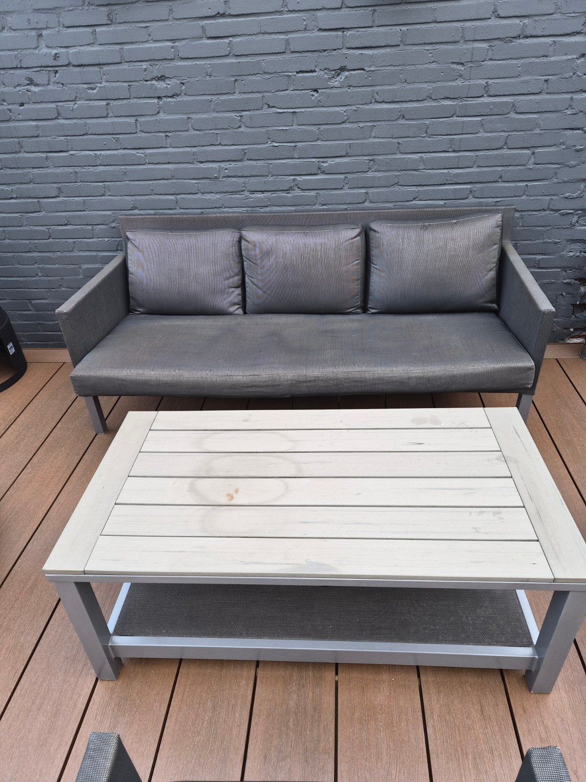 Loungeset 3zits bank, tafel en een hocker, Ophalen, Gebruikt, Bank