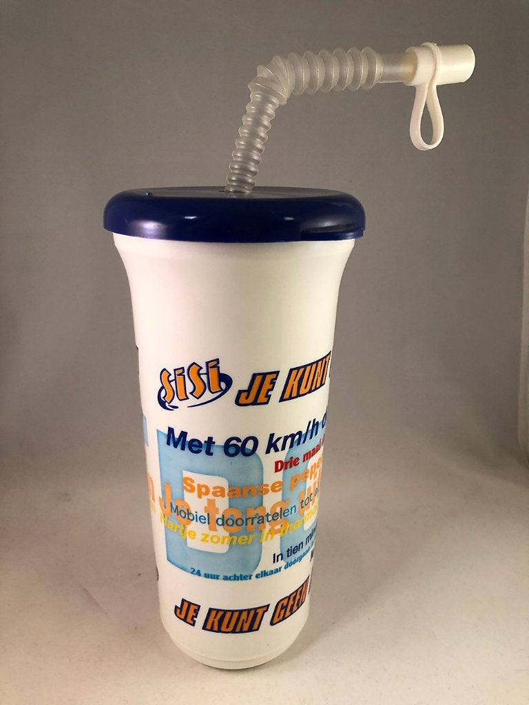 Sisi - Grappige drinkbeker met rietje - riet beker reclame, Kunststof, Overige typen, Nieuw, Ophalen of Verzenden