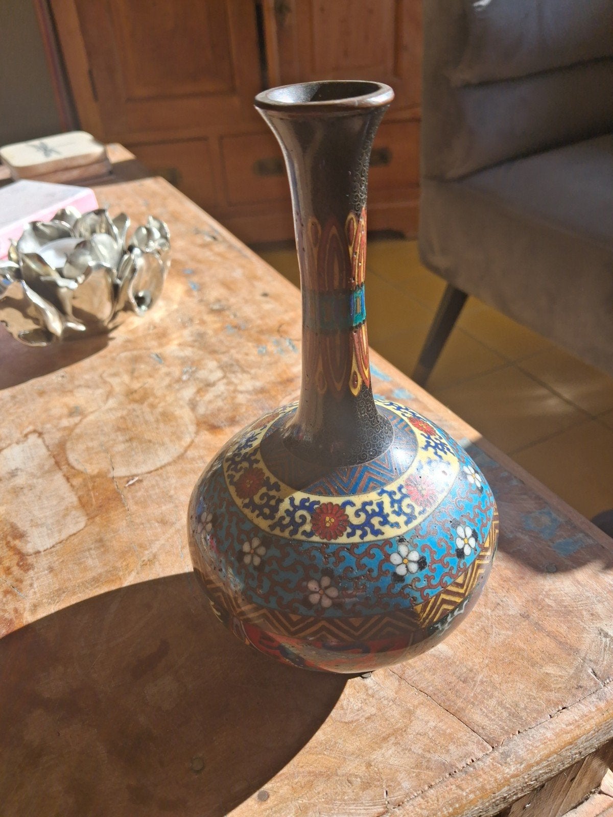 Antieke Cloisonné Vaas met Rijke Patronen, Ophalen of Verzenden