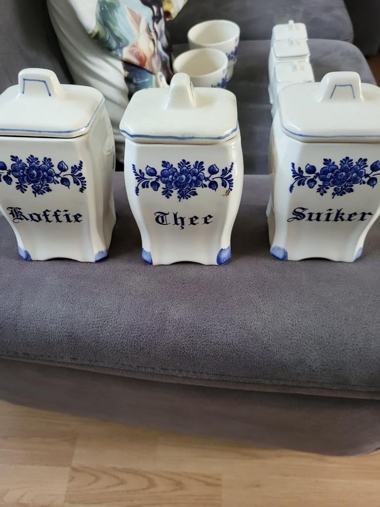 Vintage Delfts Blauw Keukenset: Koffie, Thee, Suiker & Meer, Ophalen