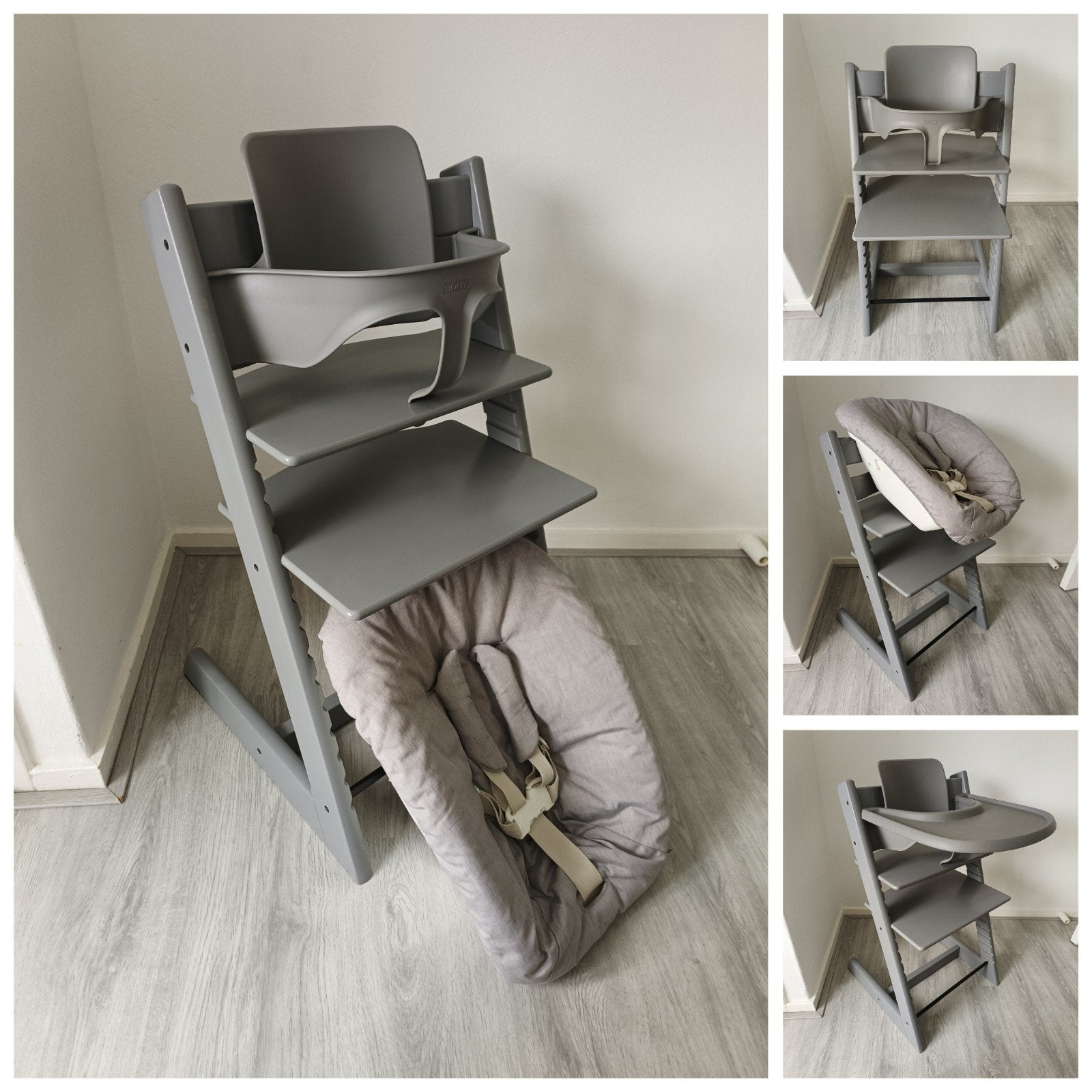 Stokke Tripp Trapp storm grey+babyset,newbornset evt. tray, Meegroeistoel, Ophalen of Verzenden, Zo goed als nieuw, X