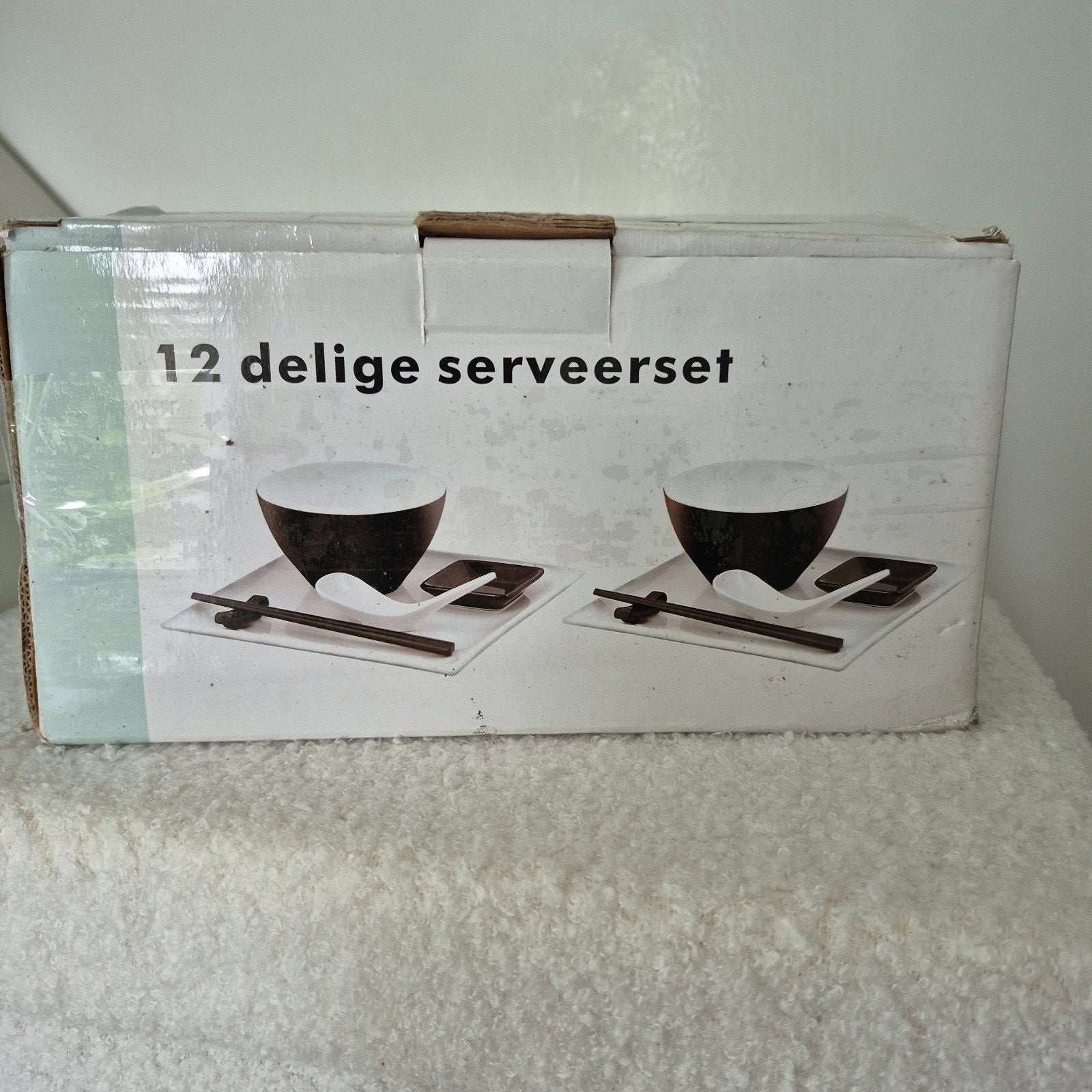 Nieuw 12-delig serveerset met kommen en eetstokjes, Aziatisch, Keramiek, Nieuw, Ophalen of Verzenden