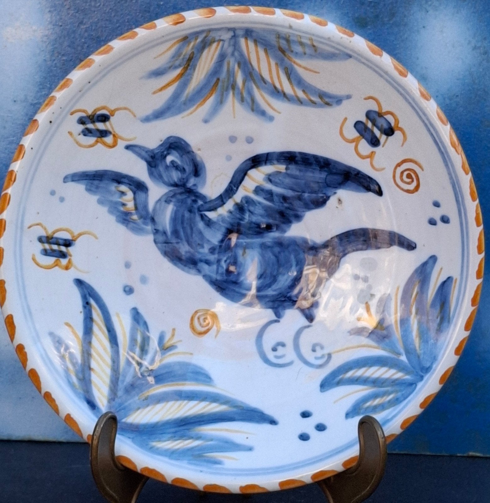 Wandbord. Made Talevera. Pájaro volador Mexico. 19 cm., Ophalen