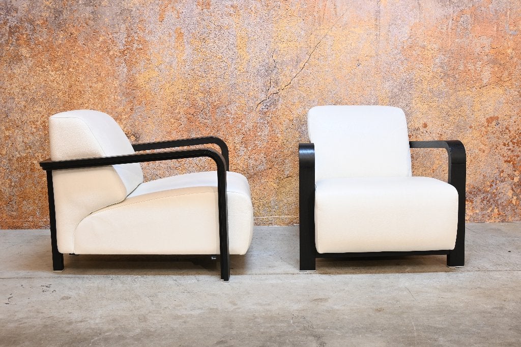 ZGANieuw 2 witte leren Leolux Hemmingway design fauteuils, Leolux, Leolux, 75 tot 100 cm, Ophalen of Verzenden