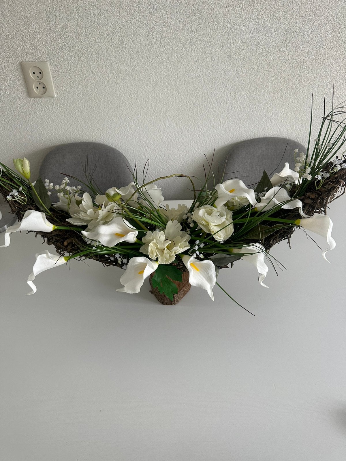 Bloemstuk witte calla‘s, Ophalen, Binnen, Wit, Bloemstuk