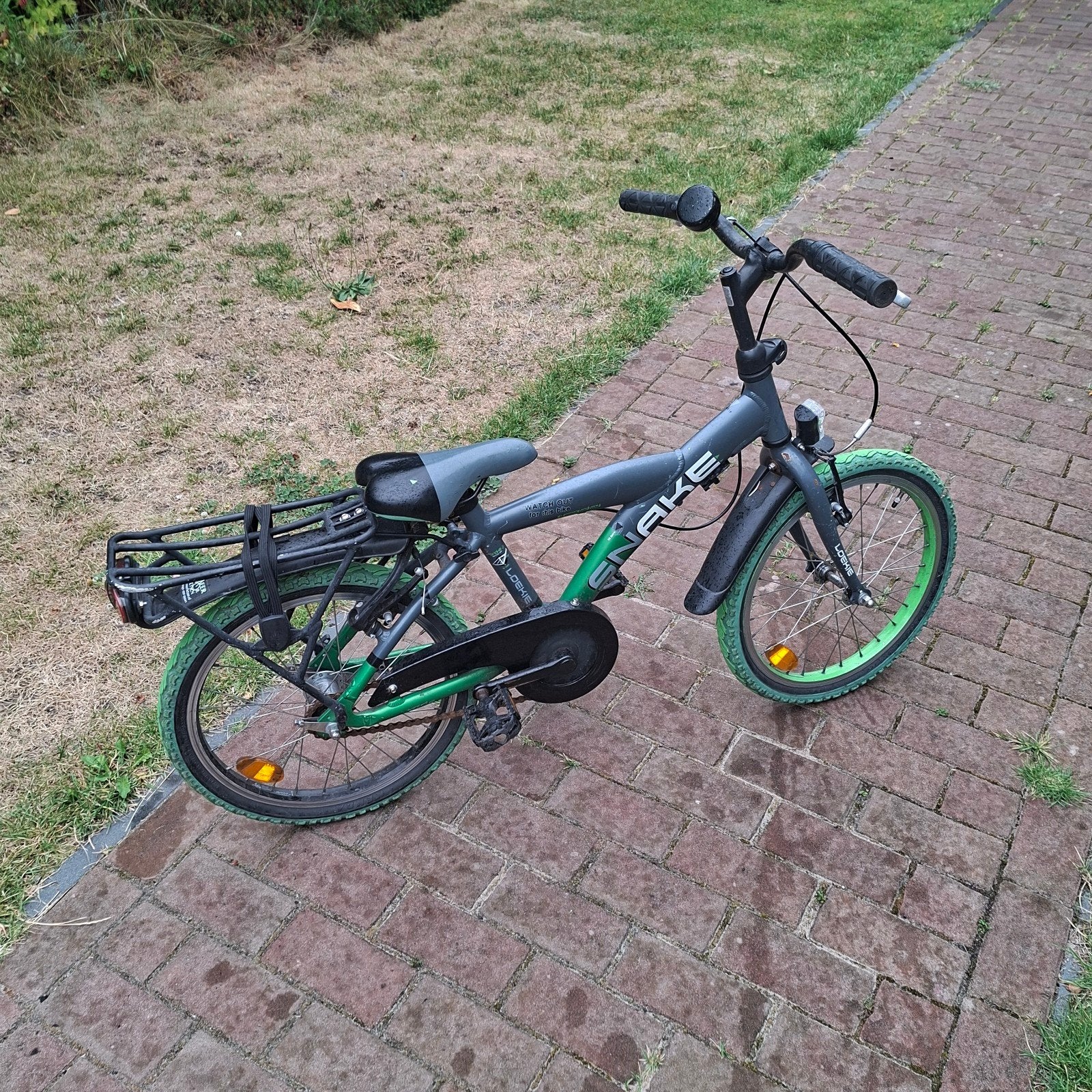Loekie Snake Kinderfiets 18 inch - Grijs/Groen, Ophalen, Velgrem, Loekie, 16 tot 20 inch