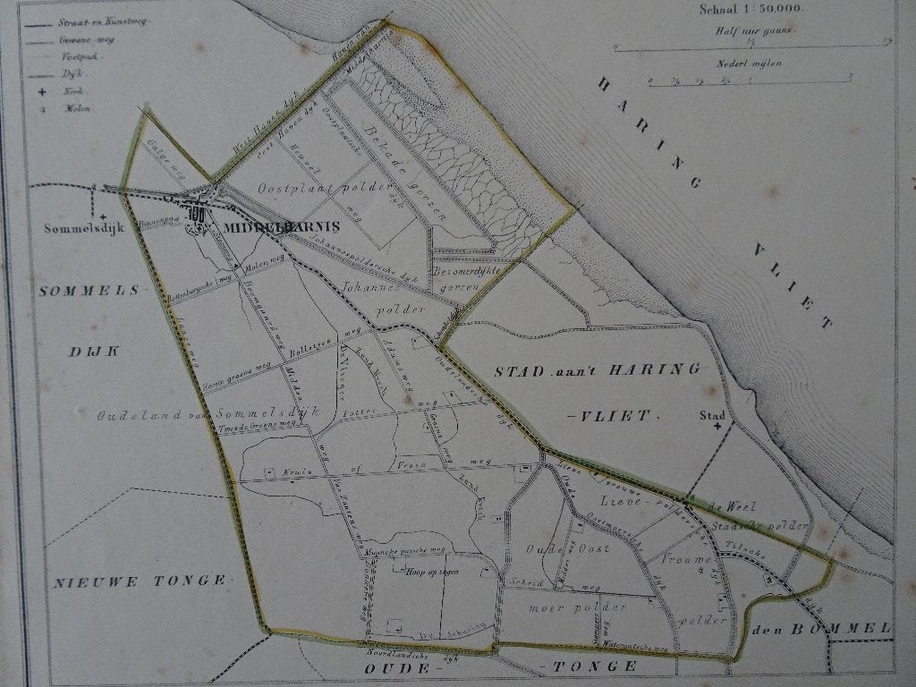 litho plattegrond Middelharnis, Z-Holland, Kuyper 1866, Origineel, Verzenden, Kaarten en plattegronden, Lithografie