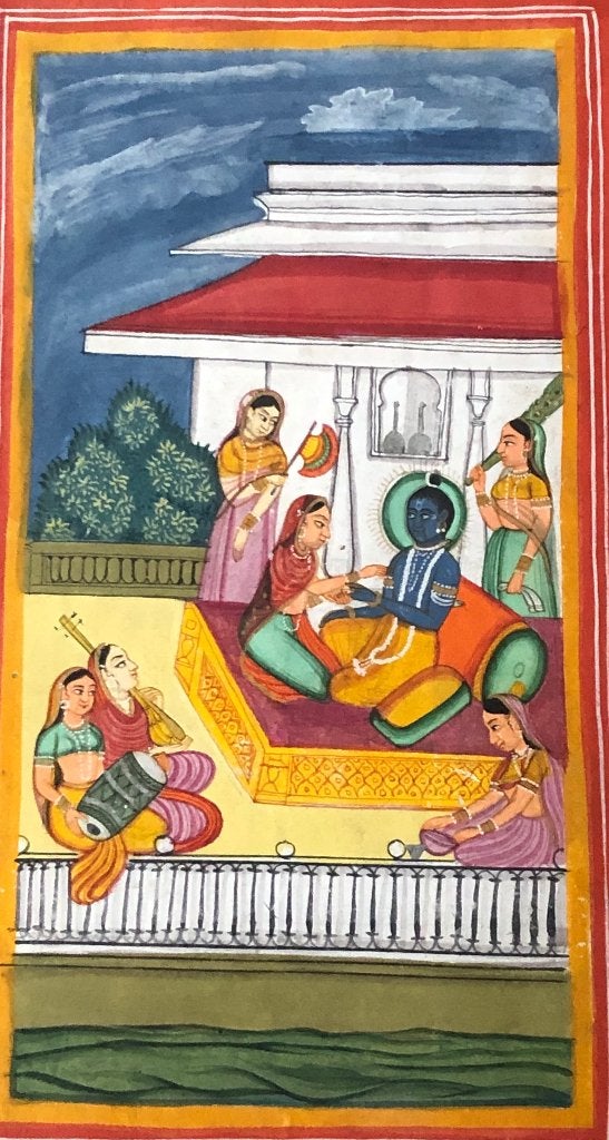 Indiase miniatuurschildering in lijst 4, Schilderij, Ophalen of Verzenden, Papier/karton, India