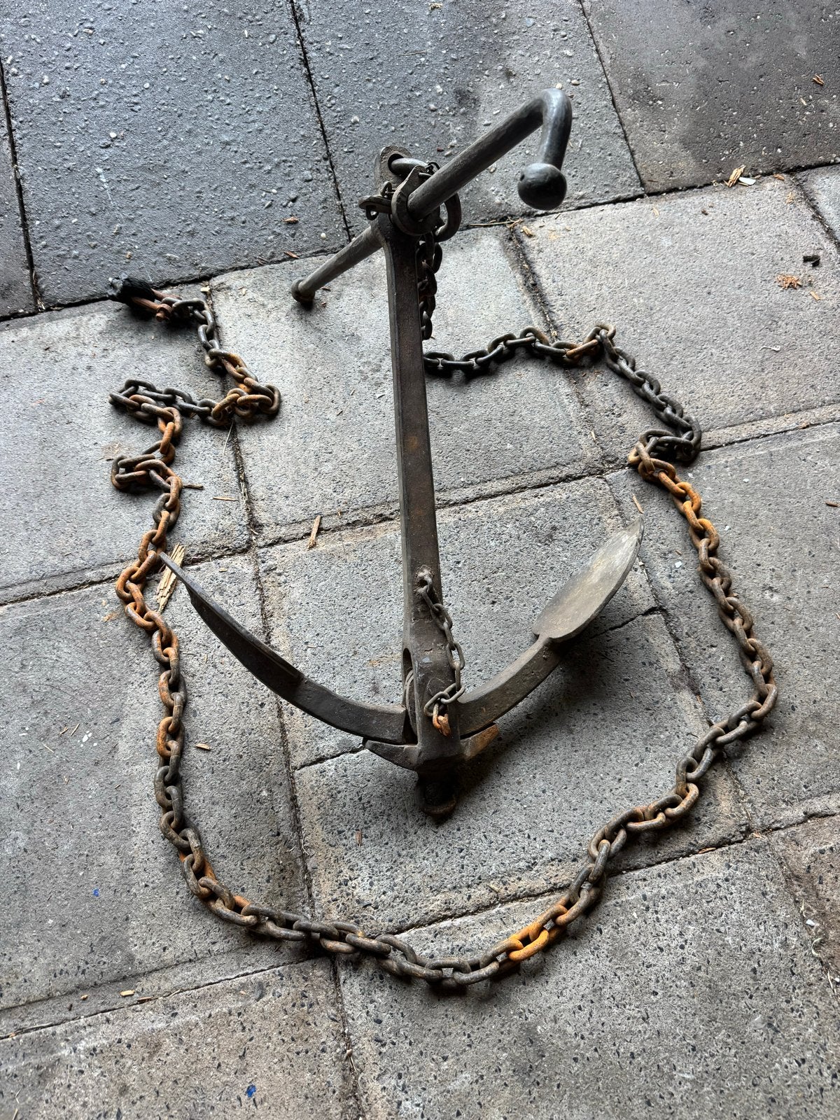 Antiek opklapbaar anker met 3 meter ketting, 13 kg, Ophalen, Gebruikt, Overige typen