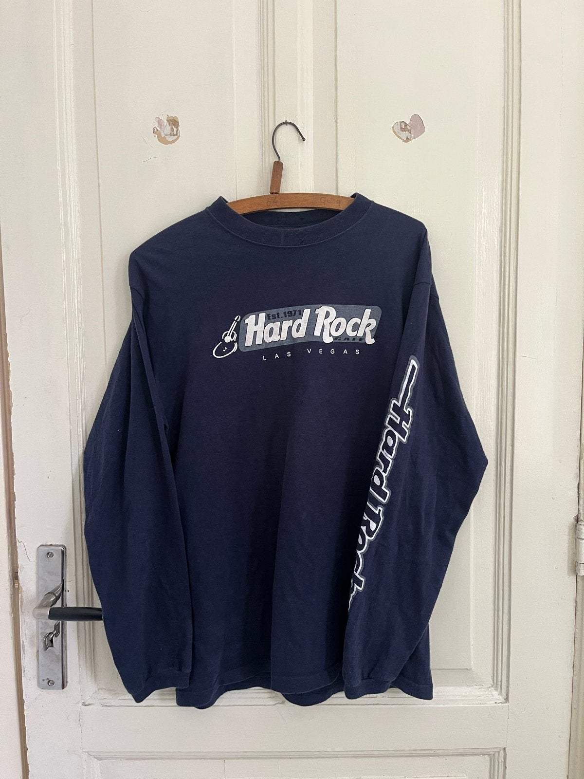 Vintage 90s Hard Rock Cafe Las Vegas Long Sleeve Tee, Ophalen of Verzenden, Zo goed als nieuw, Maat 48/50 (M), Blauw