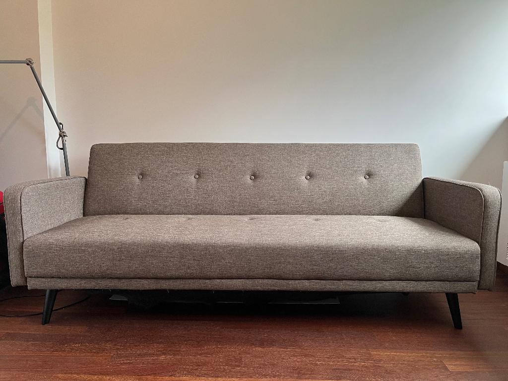 Slaapbank bruin/grijs (190 cm), Huis en Inrichting, Slaapkamer | Slaapbanken, Ophalen, Gebruikt, Bruin, Tweepersoons