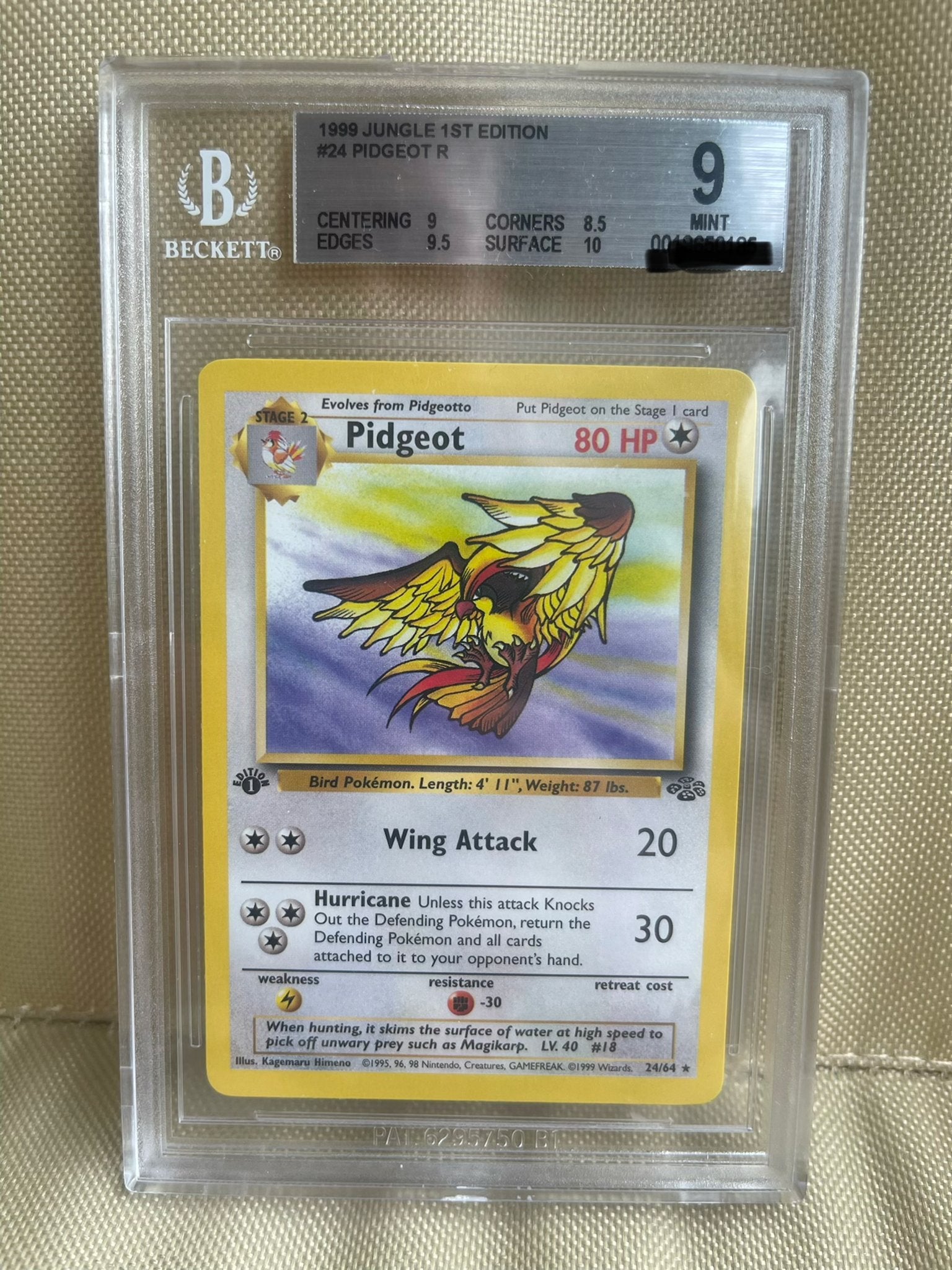 Pidgeot 1st Edition BGS 9 Mint Pokémon Kaart, Ophalen of Verzenden, Zo goed als nieuw, Losse kaart