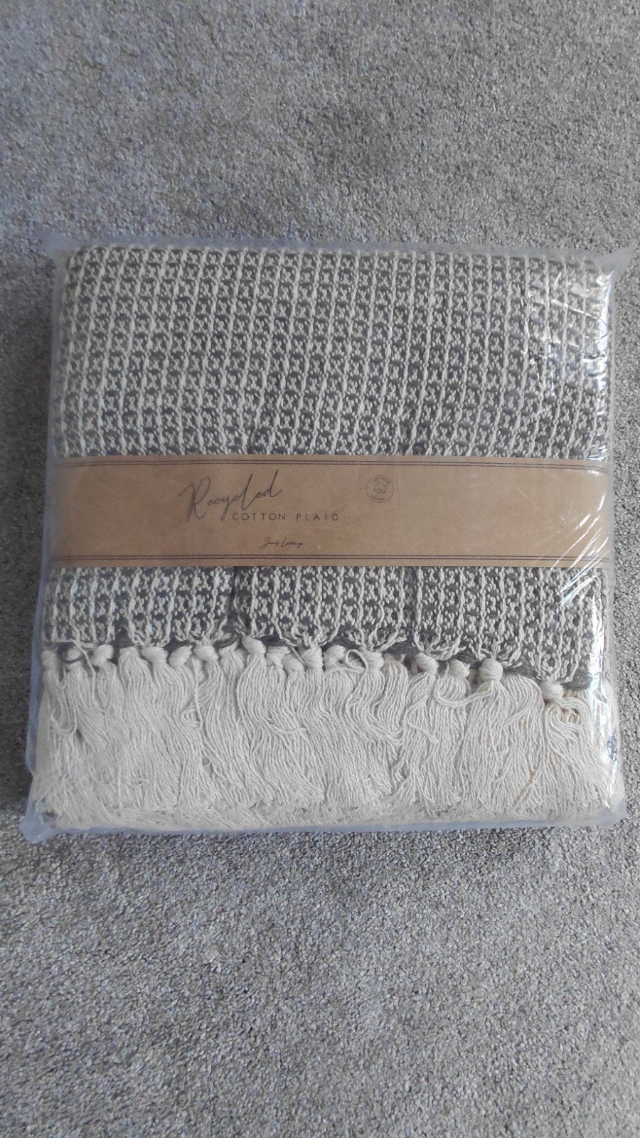 Jens Living gerecycled katoenen plaid met franjes, Ophalen, Overige merken, Nieuw, Grijs