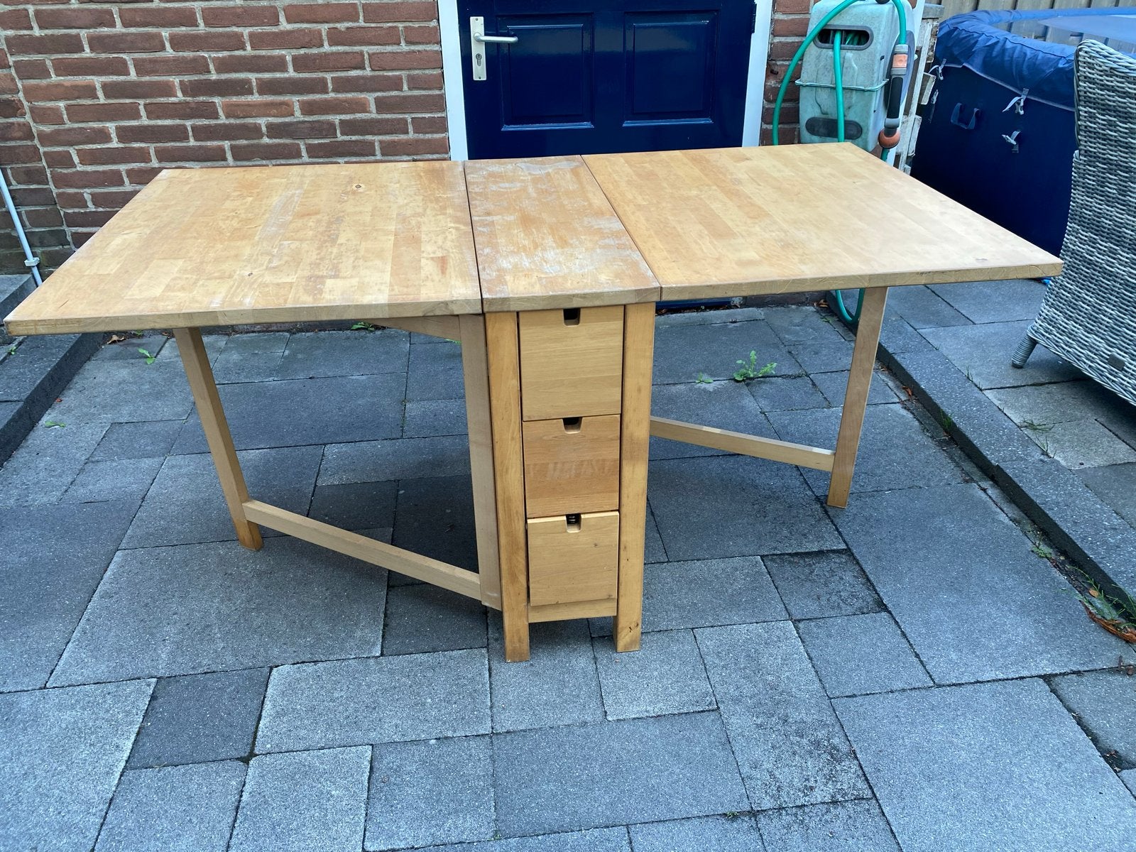 IKEA Norden klaptafel met lades - Gebruikt, Huis en Inrichting, Tafels | Eettafels, Ophalen, Gebruikt, 50 tot 100 cm, 150 tot 200 cm