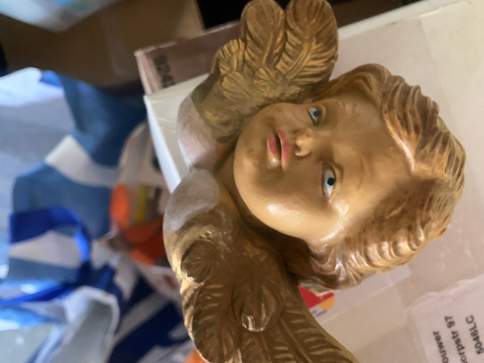 2 Kunststof Engelen Hoofdjes met Vleugels - Decoratie, Ophalen of Verzenden, Gebruikt, Religie